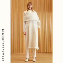 ROOMCARDS designer brand white colorblock design superfine alpaca hair bristles oversized scarf shawl