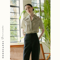 ROOMCARDS Independent Designer Brand Mint Green Pointed Collar Loose Short Sleeve Shirt