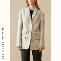 ROOMCARDS independent designer brand gray wool mottled shoulder loose thick blazer