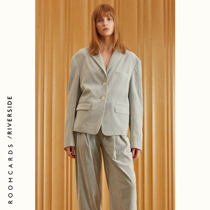 ROOMCARDS independent designer brand gray blue Japanese ultra-fine corduroy shoulder loose blazer