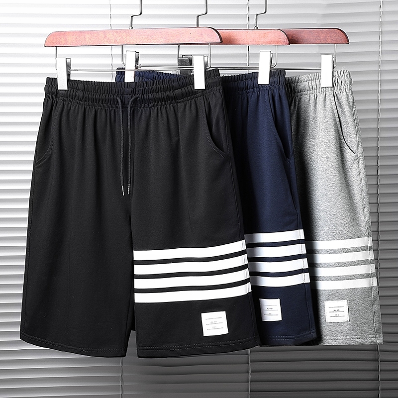 Tb Shorts Men's Summer Trendy Brand Thom Sports Pants Short-Sleeved Two-Piece Set Sports Casual Four-Stripe Five-Quarter Pants