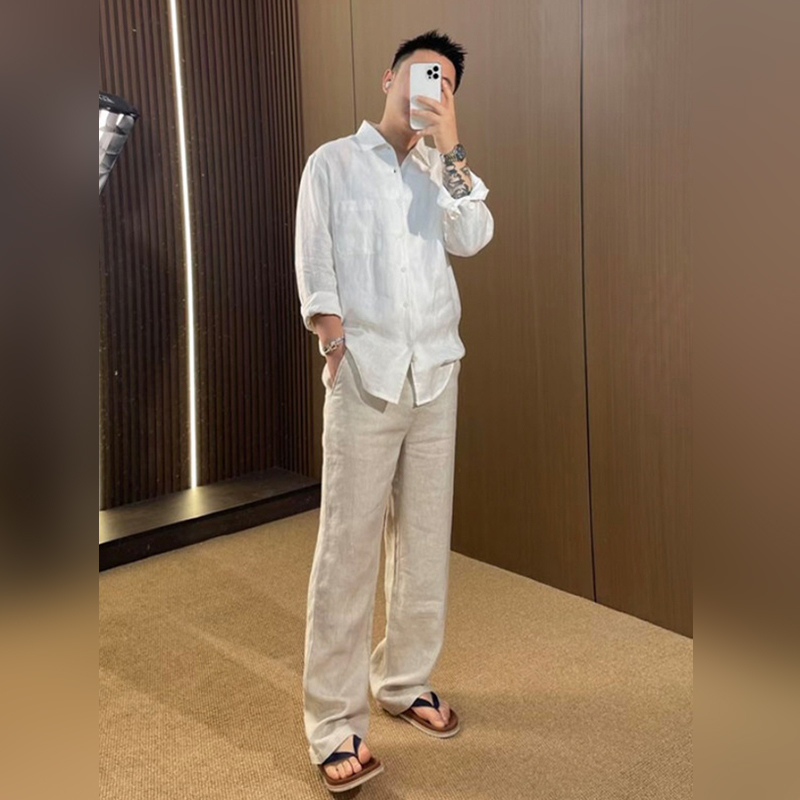 Light Luxury Men's Old Money Style Natural Linen Casual Pants 2026 Summer Thin Breathable Loose Wide-Leg Pants