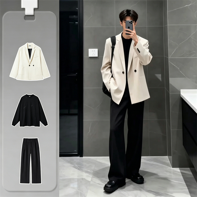 High-End Naples Casual Suit for Men, 2026 Spring Mature Style Set, Youth Padded Shoulder Blazer