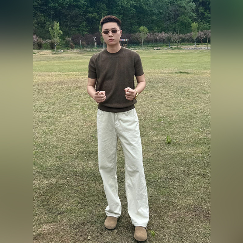 Light Luxury Old Money Style Relaxed Outfit Set for Men 2026 Summer Vintage Commuter Knit Short-Sleeve Straight-Leg Jeans