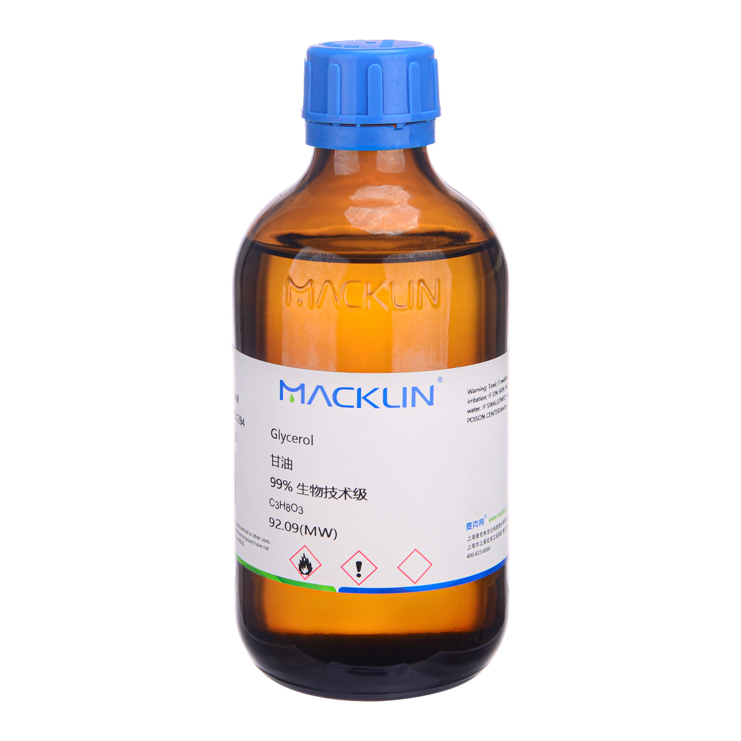 麦克林甘油500ml 99% 生物技术级56-81-5化学试剂实验试剂丙三醇