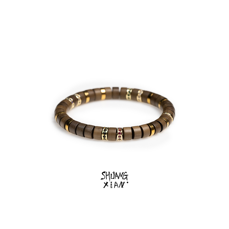 Shangxian Sxian Bai Jingting's Same Style Dark Old Mountain Sandalwood Tablet Bracelet Gift for Qixi Festival Shangxian Sxian Bai Jingting's Same Style Dark Old Mountain Sandalwood Tablet Bracelet Gift for Qixi Festival