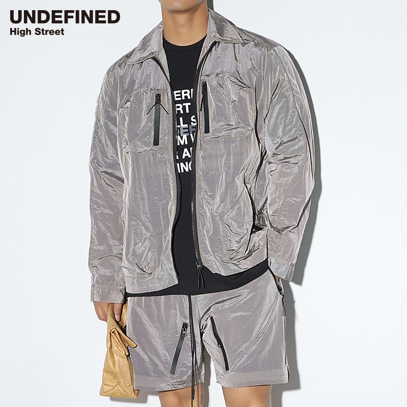 Undefined Summer Stone Island Style Metallic Nylon Texture Outdoor Breathable Multi-Pocket Sun Protection Shirt