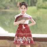 Hanfu Girls Summer Wear Horse-Face Юбка 2025 Новый короткий детский национальный день Древний стиль Tang Suit Girls Kindse Kids's Clothing