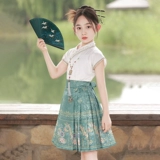 Hanfu Girls Summer Wear Horse-Face Юбка 2025 Новый короткий детский национальный день Древний стиль Tang Suit Girls Kindse Kids's Clothing