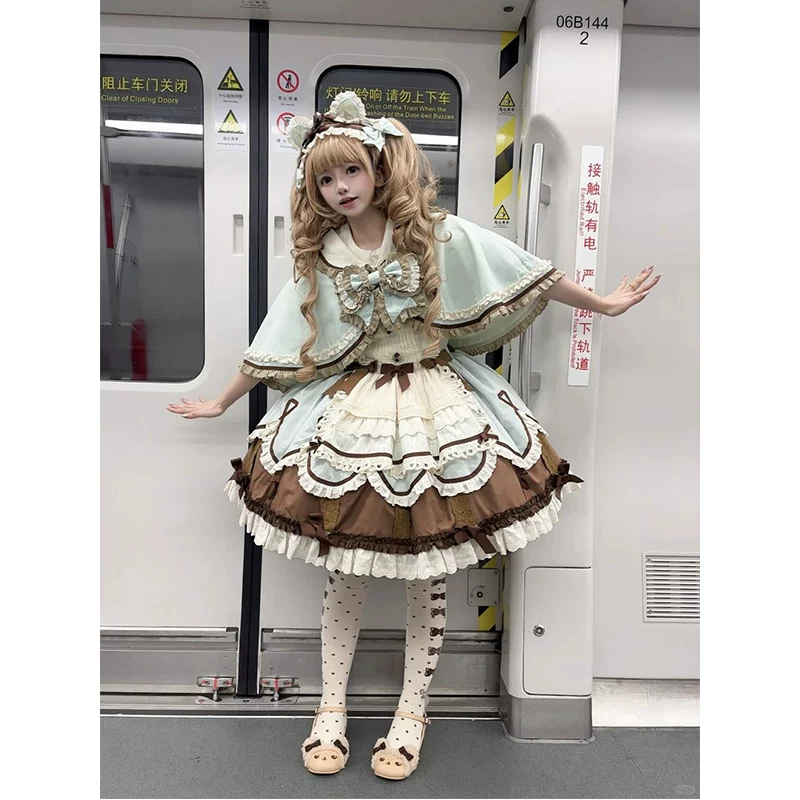 Мятное акриловое милое тренчкот, маленький костюм принцессы, стиль лолита, Lolita Jsk