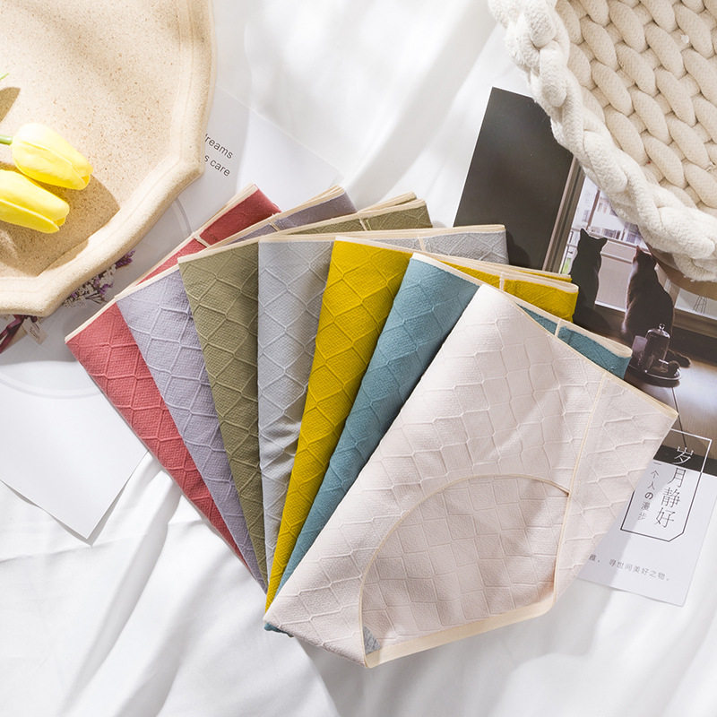 No Marks Lady Underwear Cotton Middle Waist Geometry Jacquard Graphene Antibacterial Crotch Large Size Minimalist Breathable Triangle Pants Woman