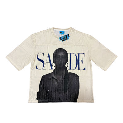 RULEE and SADE, both featuring a round-neck mesh breathable singer short-sleeved American hip-hop T-shirt with a retro street style