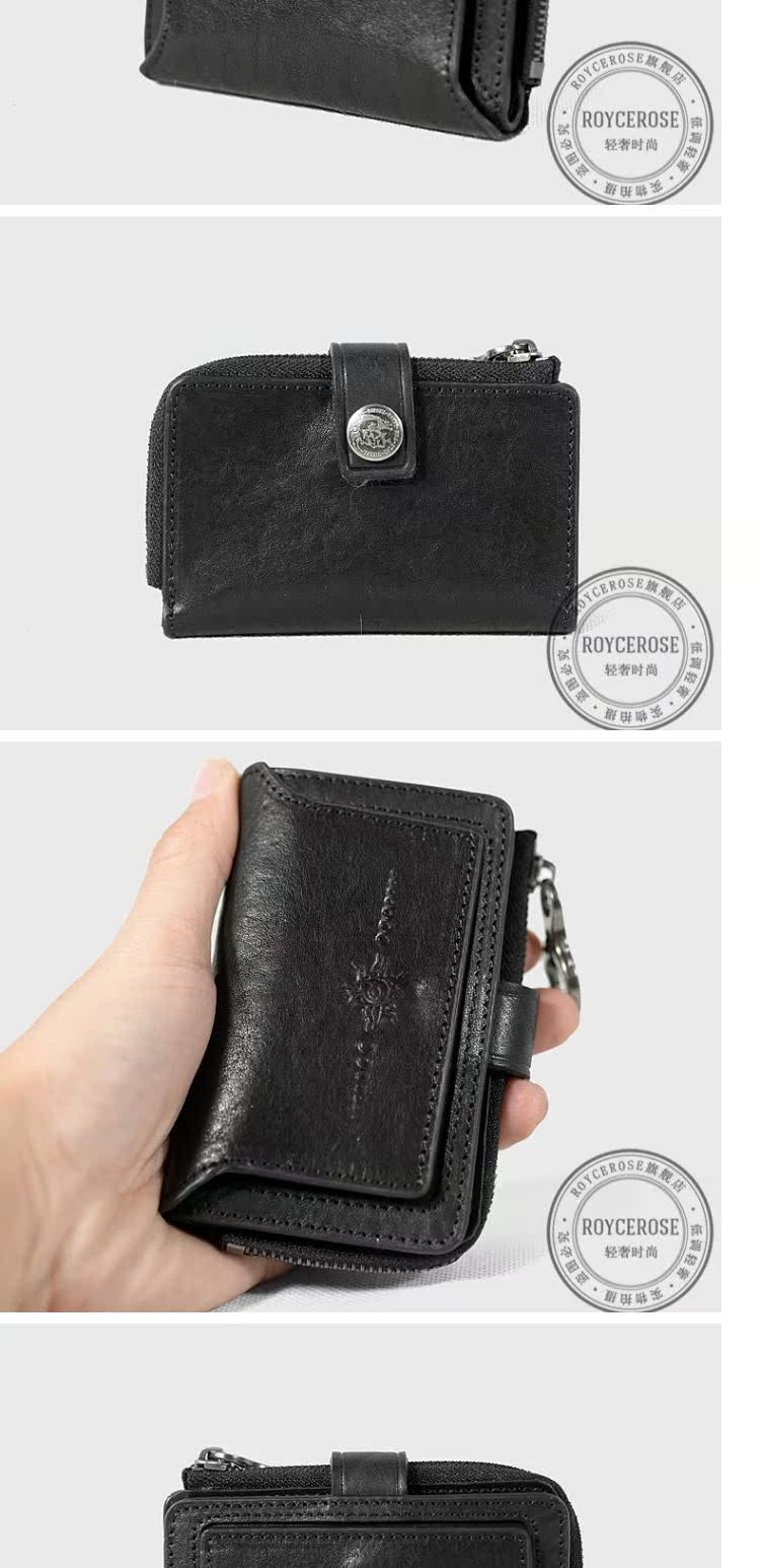 ROYCEROSE ví retro lớp da đầu tiên khóa retro túi thẻ túi nam và nữ da retro YH0420 - Trường hợp chính ví da nữ