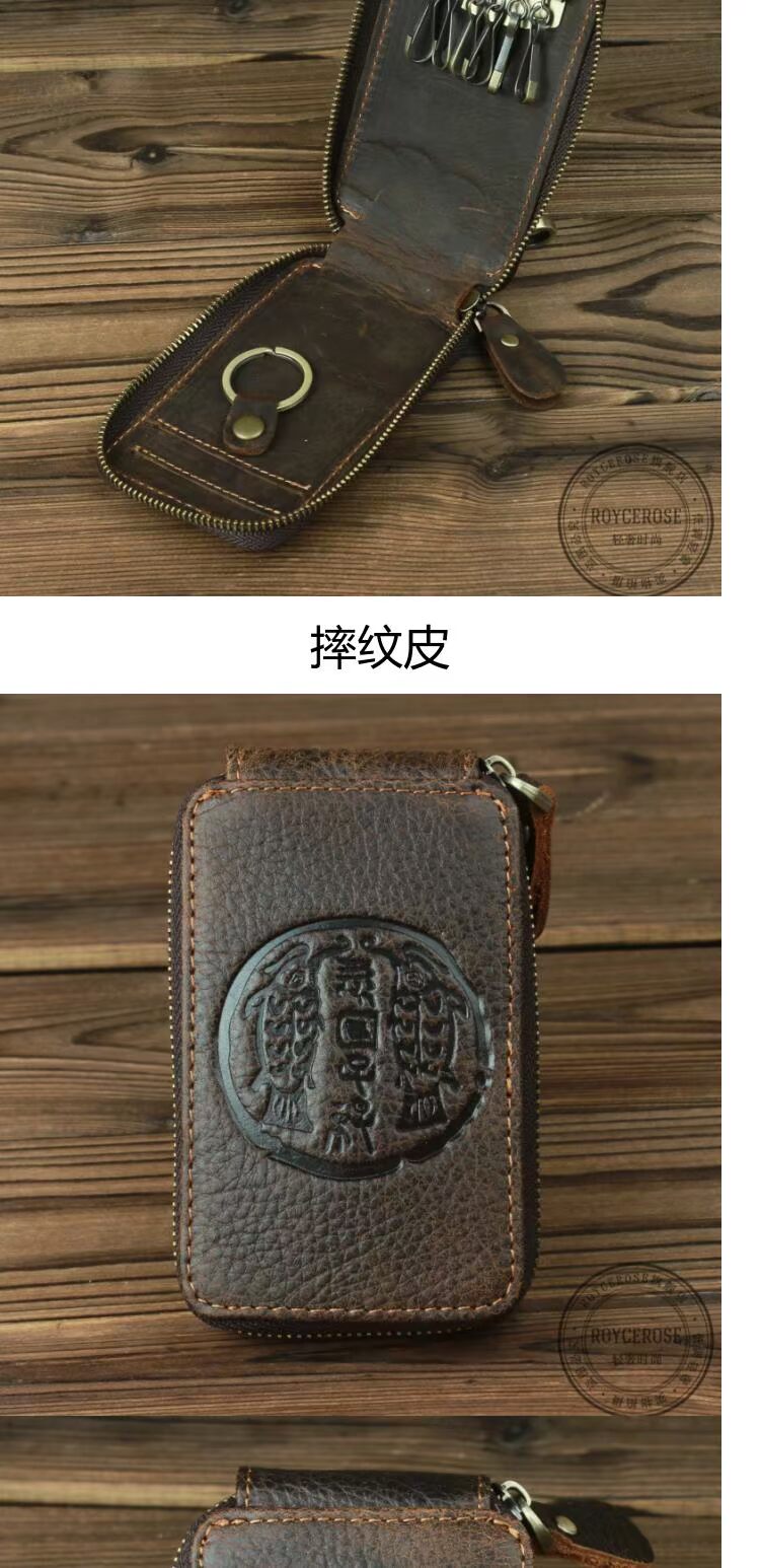 Túi khóa kéo ROYCEROSE nam 2019 retro da ngựa điên có dung lượng lớn thắt lưng treo thẻ da thật YL420 - Trường hợp chính ví móc chìa khóa nữ cá tính