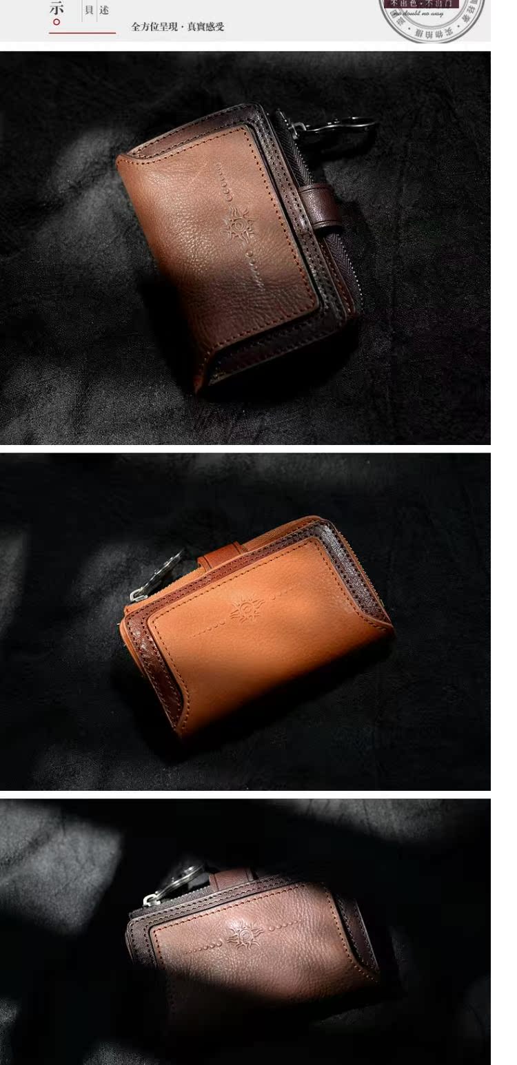 ROYCEROSE ví retro lớp da đầu tiên khóa retro túi thẻ túi nam và nữ da retro YH0420 - Trường hợp chính ví da nữ