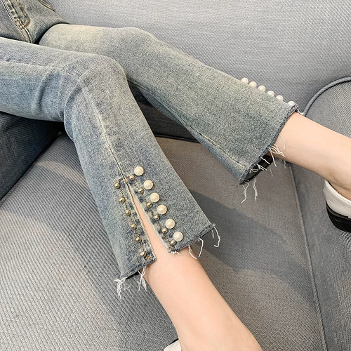 Джинсы, осенние штаны, эластичные штаны-клёш, осеннее термобелье, коллекция 2021, подходит для подростков