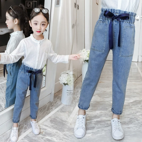 Джинсы, штаны, детская весенняя форма, коллекция 2021, детская одежда, свободный крой, подходит для подростков, в западном стиле