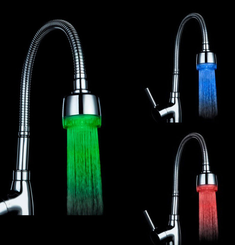 LED温度制御式3色発光カラーチェンジ水栓、7色自動切替式温冷水水栓、大型吐水口 A11
