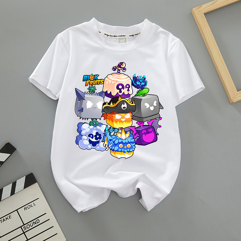 Roblox Short-Sleeved Blox Fruits Fruit Box Pattern Short-Sleeved T-Shirt for Boys and Girls 2026 Summer Family Wear