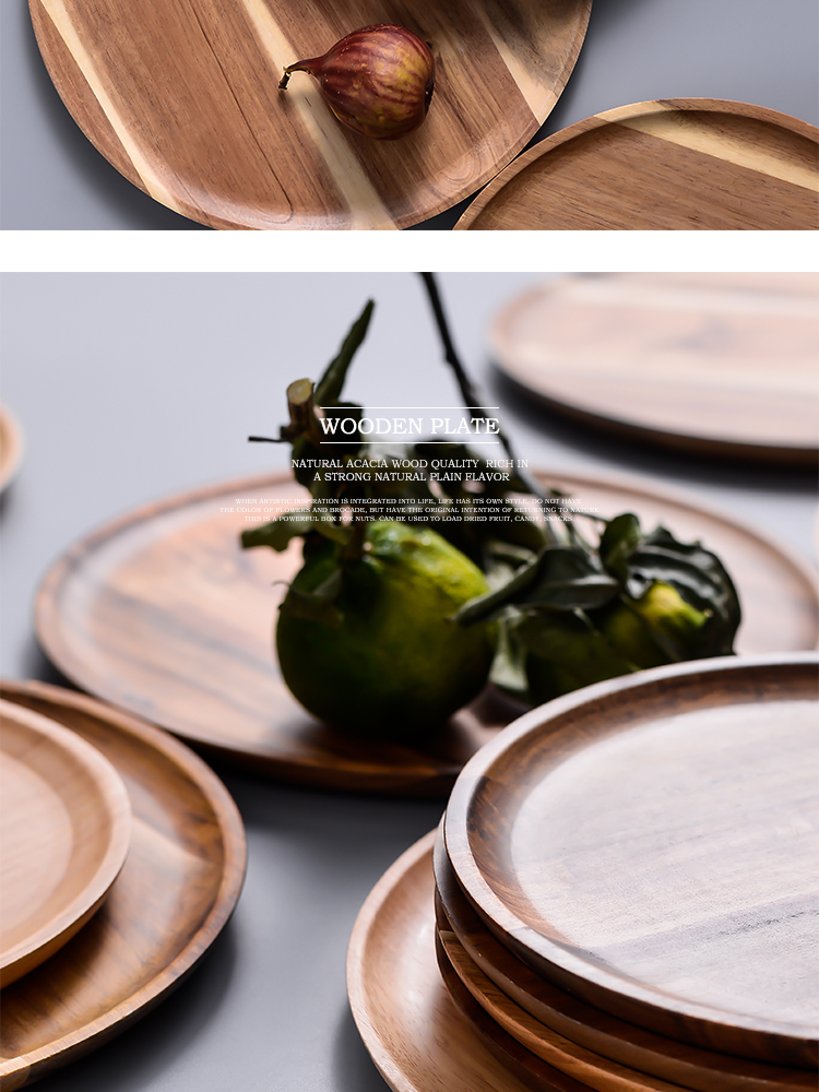 Nhật Bản phong cách khay gỗ rắn nhà tấm trái cây sushi tráng miệng bánh gỗ tấm tròn tấm snack tấm khay trà - Tấm khay trà gỗ