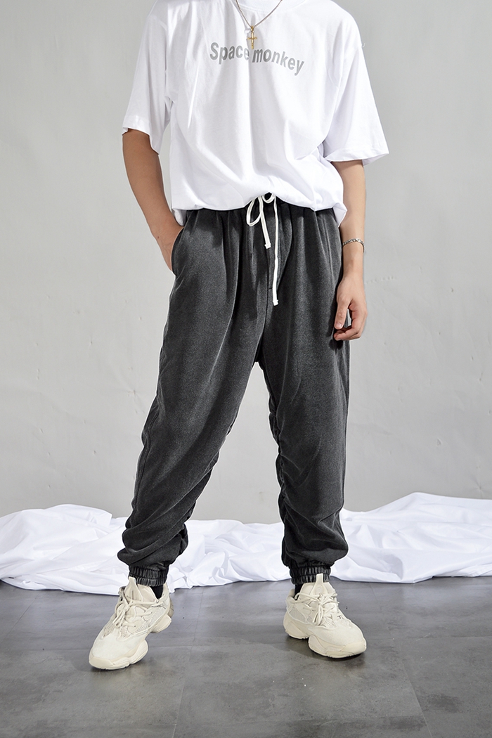 Hip hop retro wash ban nhạc cao su cũ gấp quần rộng chùm quần thể thao quần harem quần kanye ông nội cùng một đoạn shop quần áo nam