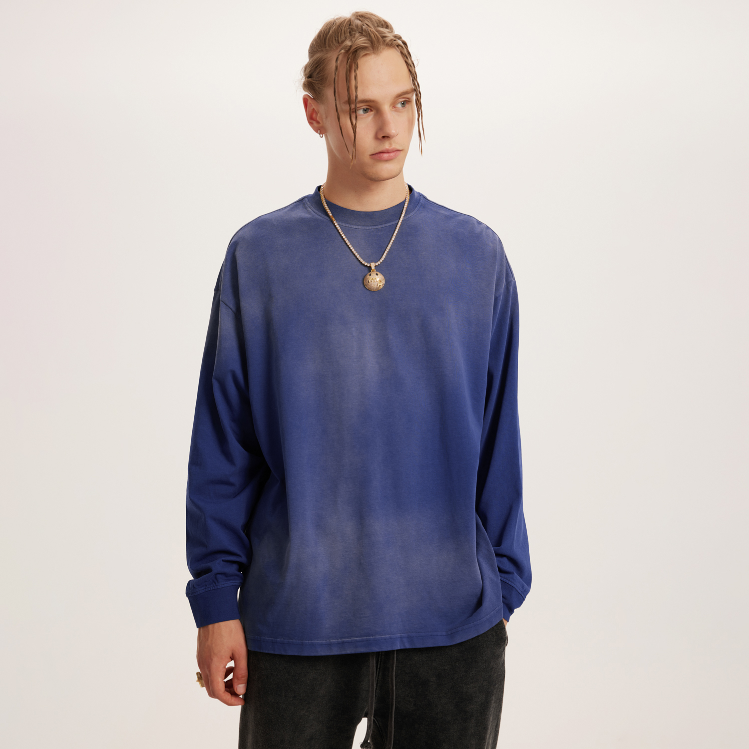 260g kilograms of American High Street washed up to be old Ma liu retro Heavy work Long sleeves T-shirt male and female lovers of autumn and winter tides-Taobao