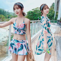  Swimsuit Womens three-piece split skirt conservative swimming trunks cover the belly and show thin Korean ins student sexy hot spring swimsuit