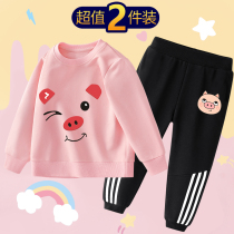 Baby sweatsuit suit girl 2022 new foreign air trendy one-year-old baby clothes children two sets of spring and autumn clothes