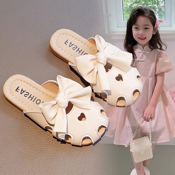 Open-Toe Half Slippers for Girls, Chanel-Style, Summer Outdoor Wear, 2026 Internet Celebrity Hot Item, Cute Children's Fashion Hollow Shoes