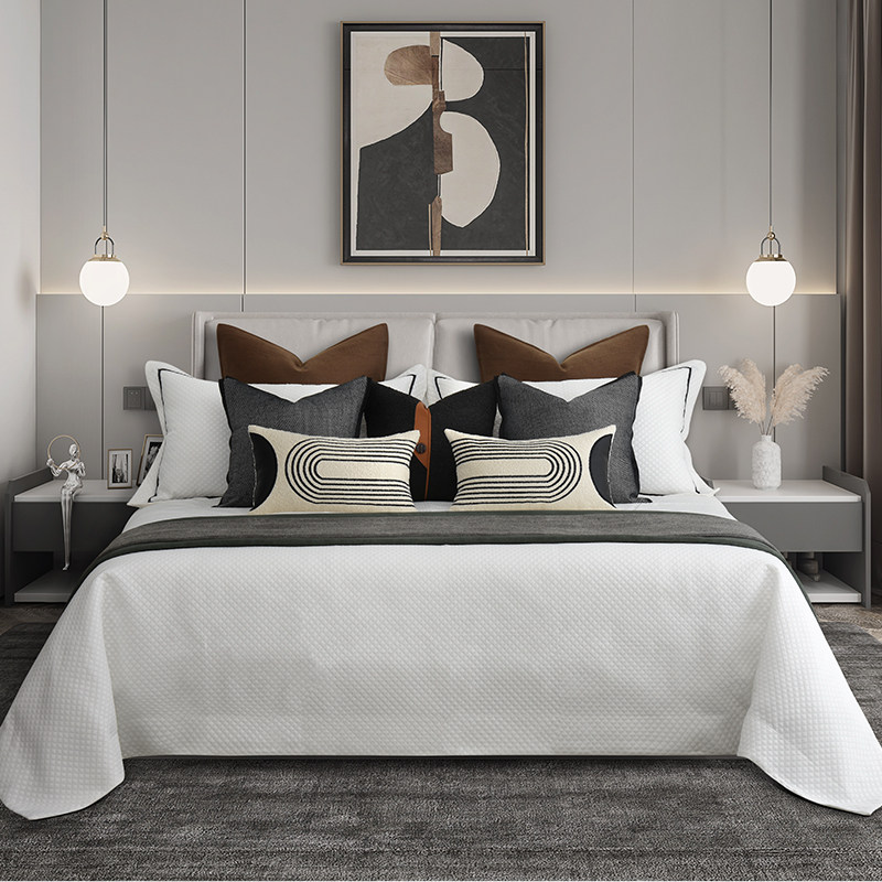Modern simple and fashionable model room temperament bedding soft decoration design collocation display luxury simple and beautiful bedding