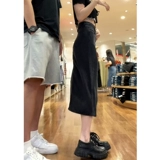 Черная тонкая джинсовая юбка, приталенная длинная юбка, 2024 года, А-силуэт, средней длины