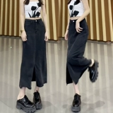 Черная летняя приталенная джинсовая юбка, 2025 года, оверсайз, А-силуэт, с акцентом на бедрах