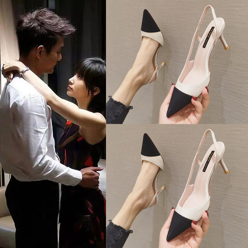 Net red color matching high heels women's stiletto pointed toe bag shoes women's 2022 summer new all-match hollow toe cap sandals women