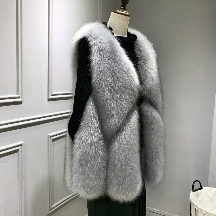 2023 Autumn and Winter New Popular Eco-Friendly Faux Fox Fur Vest Women's Slim Fit Sleeveless Jacket Large Water Drop Coat