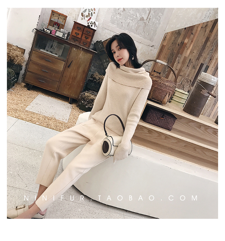 Neon nhà Apricot quần âu thun eo len đan quần harem nữ mùa thu và mùa đông chân chín quần quần củ cải đồ mặc nhà