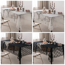Dining table cloth lace black tablecloth coffee table cloth makeup advanced feel embroidered retro cover yarn ins Net red table mat