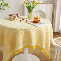 Light luxury high tablecloth small round table cotton tablecloth fabric yellow desk 2022 simple French in Japanese system