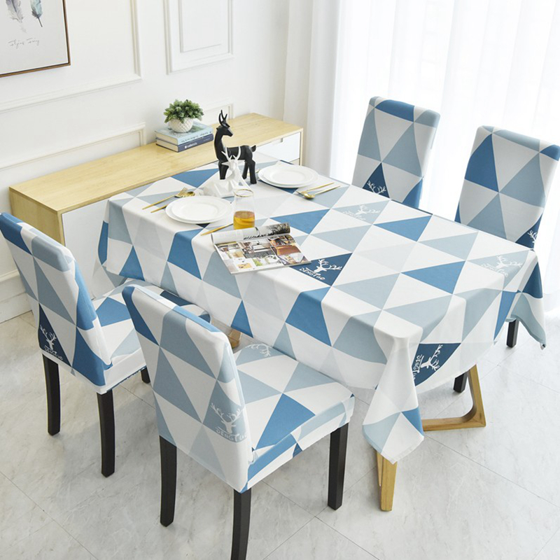 Table chair cover table cloth suit Nordic elk tablecloth rectangular blue mat backed one stool cover