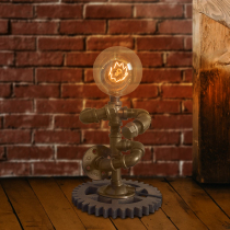 Loft retro table lamp personality gear pendulum creative water pipe handicraft bookshelf shelves table top lamp furnishing