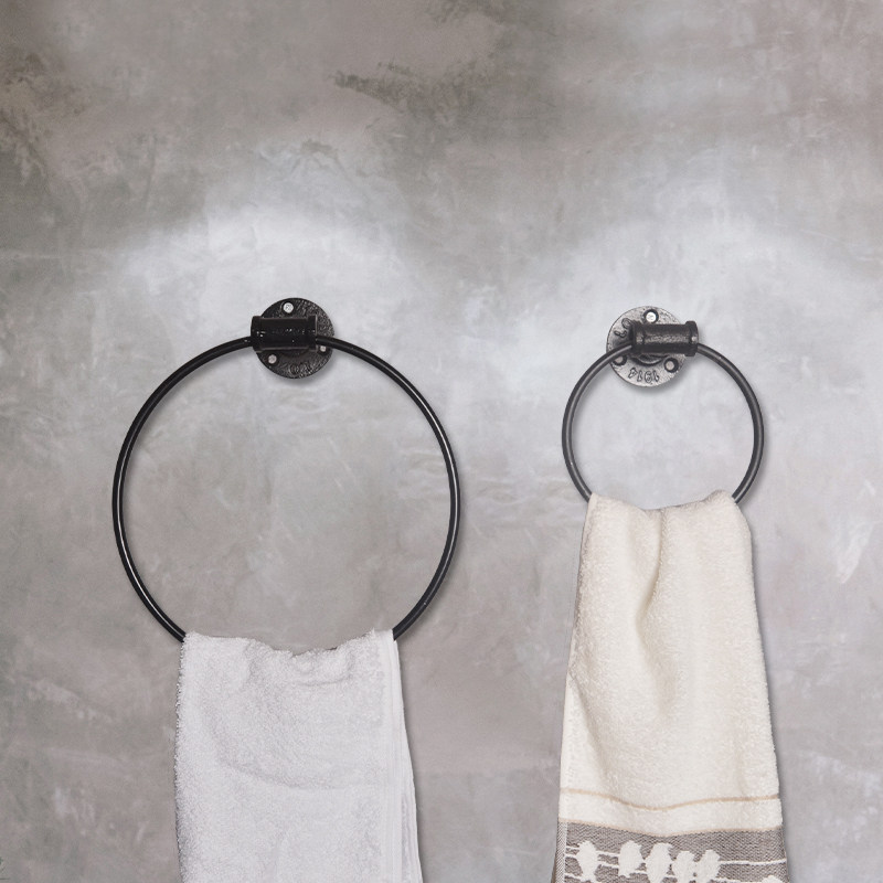 American iron art industrial wind pipe towels ring bathrooms wool towels hanging rings black round towel loops pole dressing room