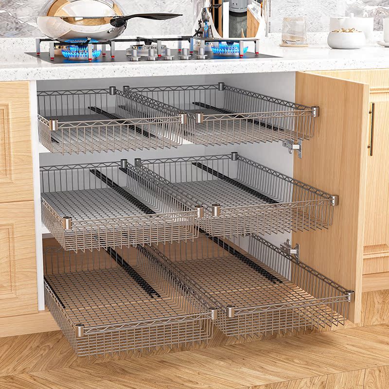 Multi-Layer Kitchen Storage Rack DIY Cabinet Pull-Out Basket Vegetable Rack Storage Shelf Storage Basket Wardrobe Drawer-Type Shelf