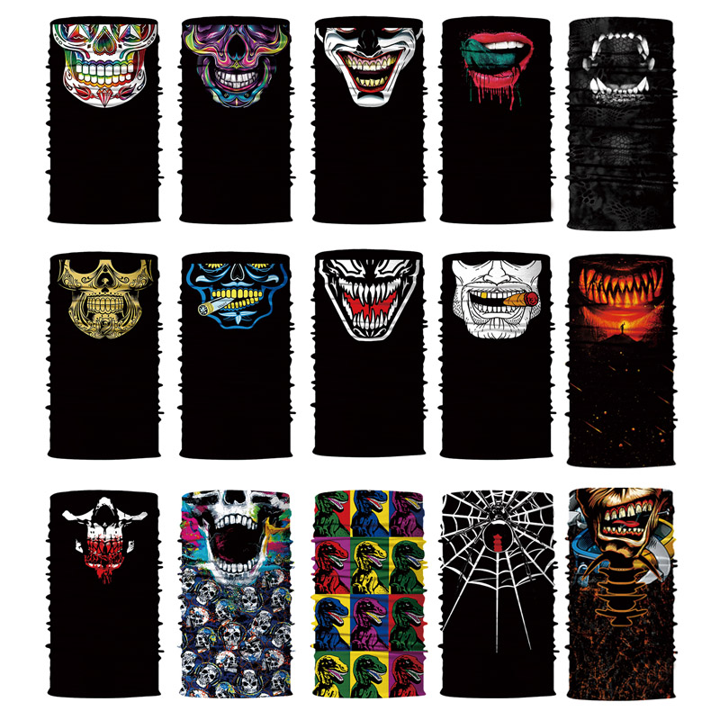3D personality grimace riding magic headscarf mask changeable digital printing scarf Halloween skull headscarf