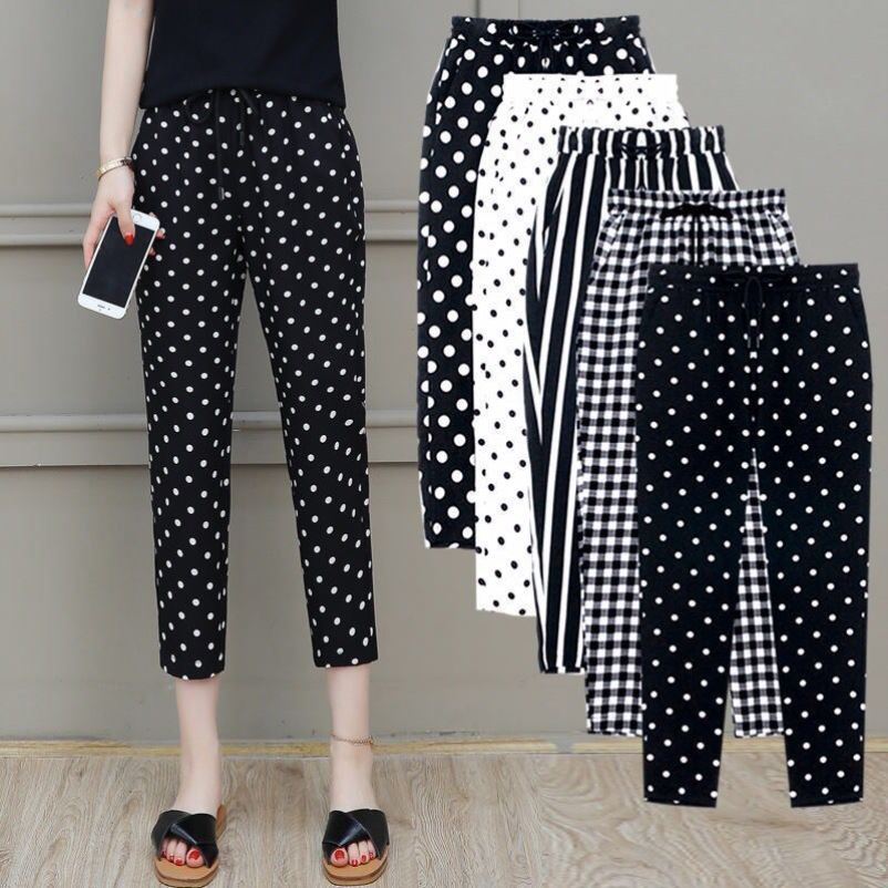 Black and white checkered Halen pants woman loose 2020 fall new casual women's pants 80% Seven points Pot pants thin 