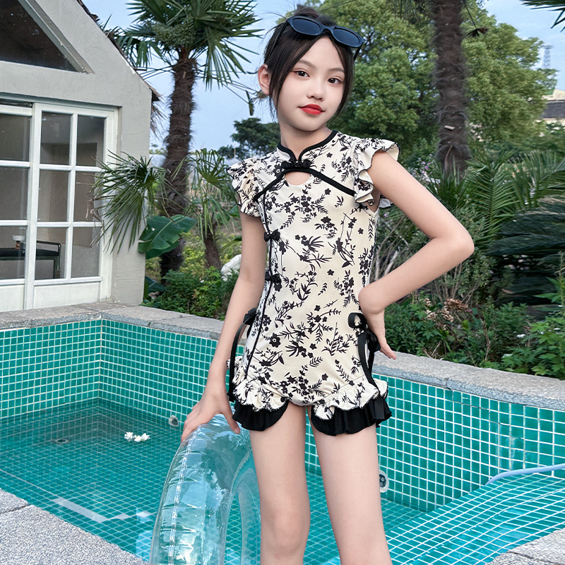 子供用水着女の子夏用民族風2025新型女の子ワンピース専門トレーニング水着新中国風