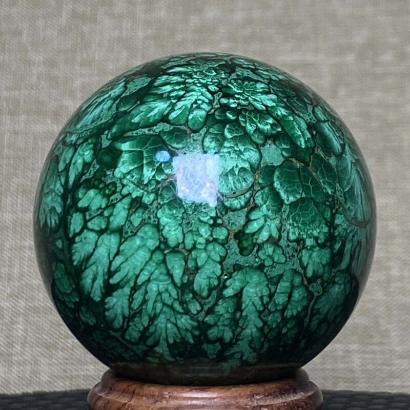 Natural Crystal Ball, Collectible Malachite Ball Ornament, Unique Pattern, Raw Stone Polished Desktop Decoration, Comes with Base