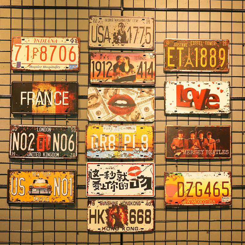 Retro creative license plate tin painting industrial style wall decoration listing bar living room wall restaurant pendant wall decoration