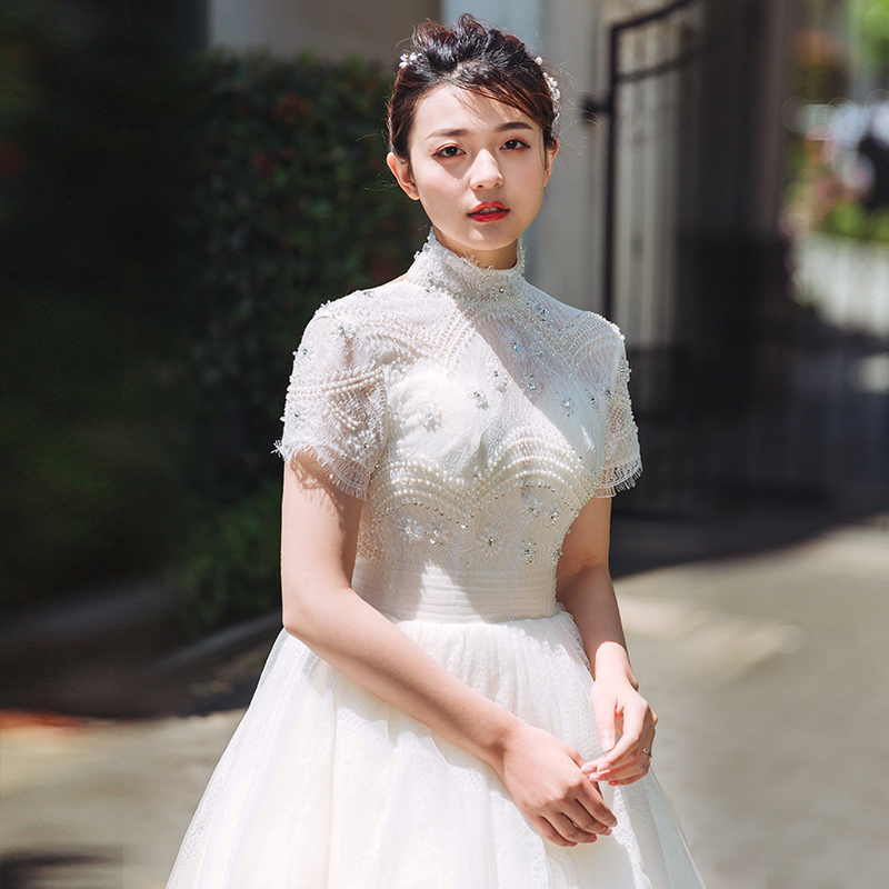 Wedding dress for bride, 2021 collection, high waist, fitted, Korean style
