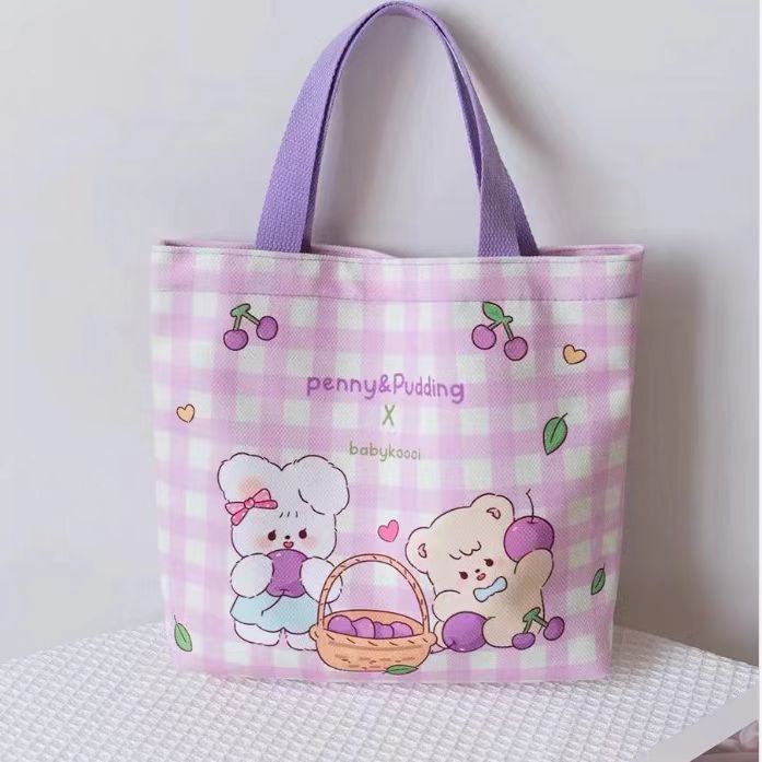 Purple Rabbit New Style Handbag for Female Students, Cute Cherry Lunch Box Bag, Bento Bag, Small Work Tote Bag, Lightweight