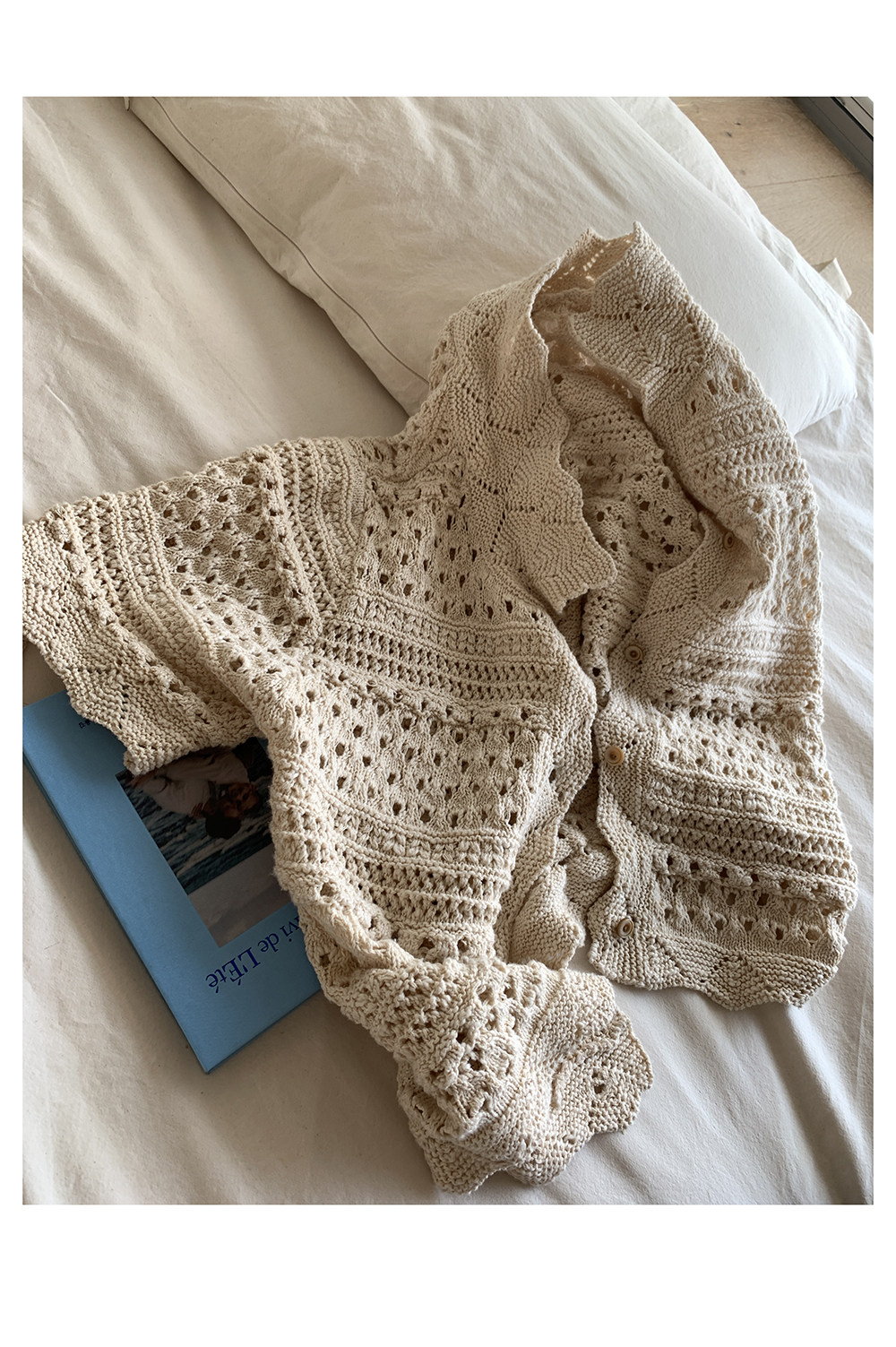 Hellooo Eat кардиган с ручной вязкой крючком в винтажном стиле 2025 абрикосовый с отложным воротником однобортный короткий рукав