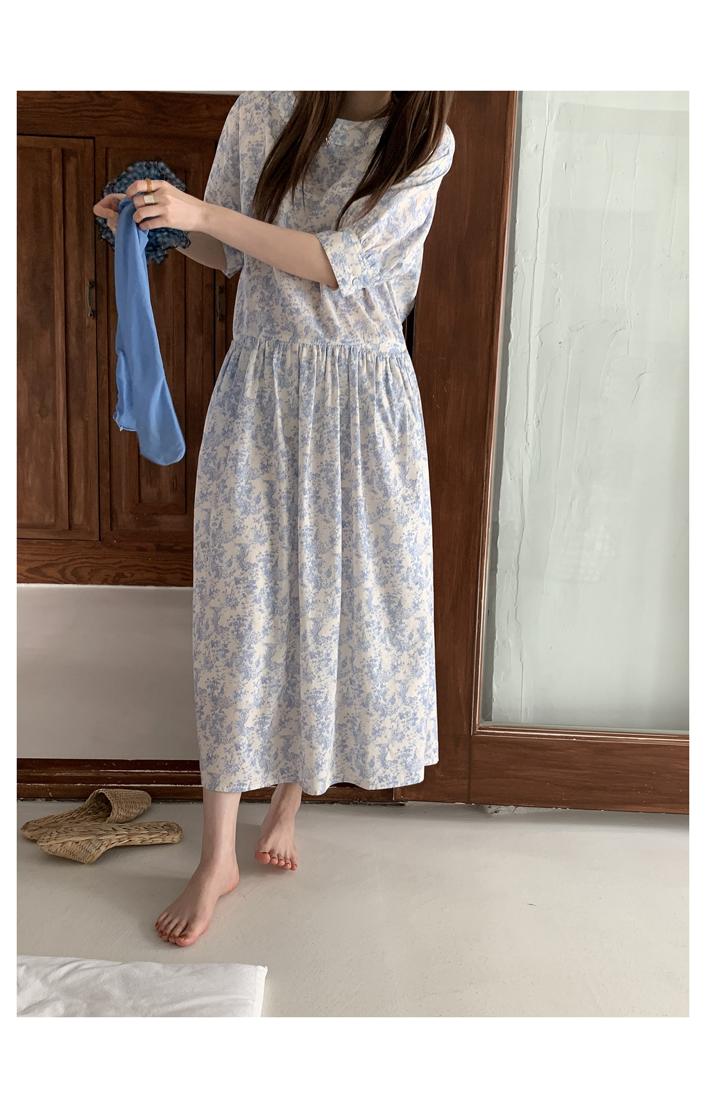 HelloooEat японское однотонное платье с открытыми плечами, нежное свободное платье с пышными рукавами и цветочным принтом средней длины